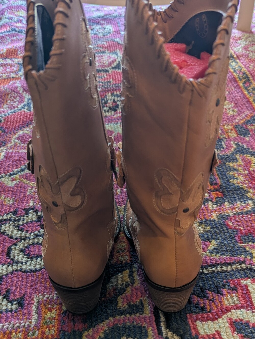 Women's Candida Brown Floral Leather Cowboy Boots Sz 7.5 - Picture 4 of 6
